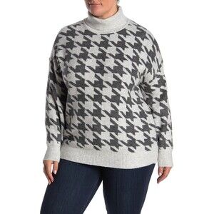 Vince Camuto Women's Houndstooth Print Turtleneck Sweater Plus Size 2X $169